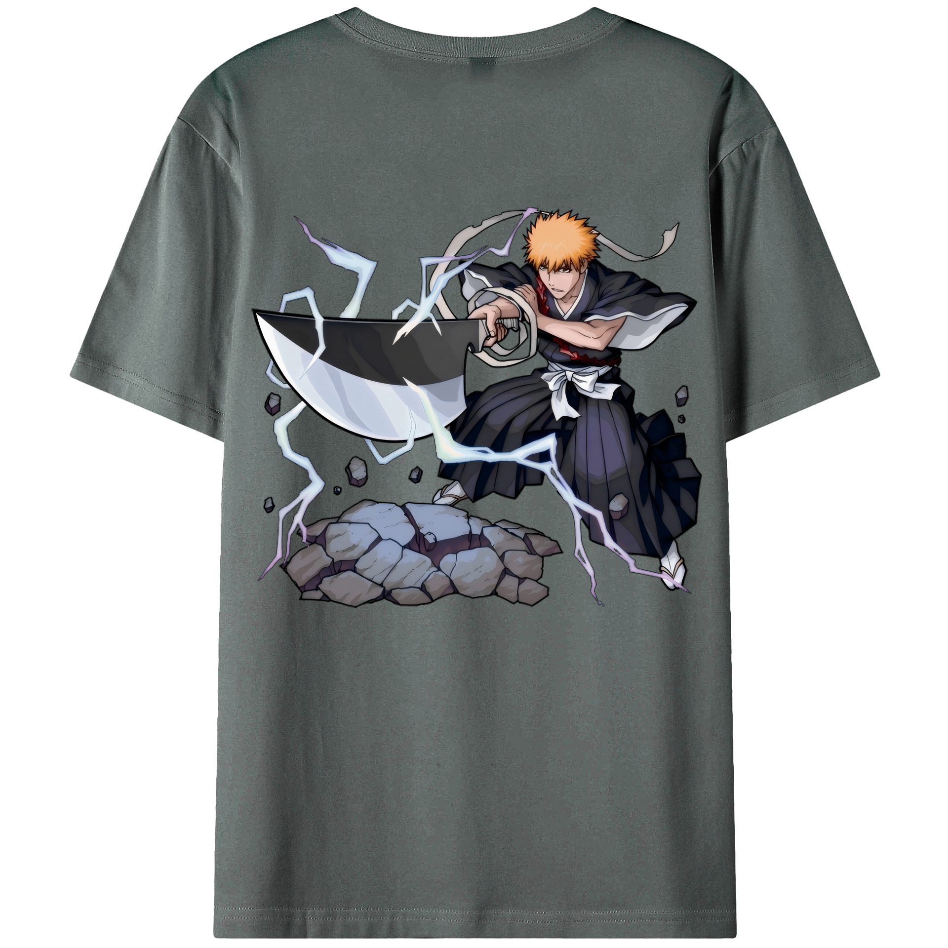 （画像用） ブリーチ 黒崎一護（くろさき いちご）BLEACH Kurosaki Ichigo 綿100％ メンズ半袖Tシャツ（バックプリント） 通気性